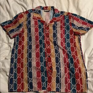 Gucci Multicolor Striped GG Logo Button-Down Shirt